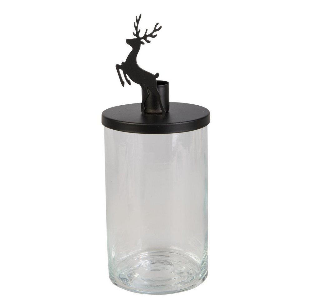 MICA Teelichthalter Kerzenhalter - Hirsch - auf Glas schwarz/klar - ca. 9 x 24 cm von MICA