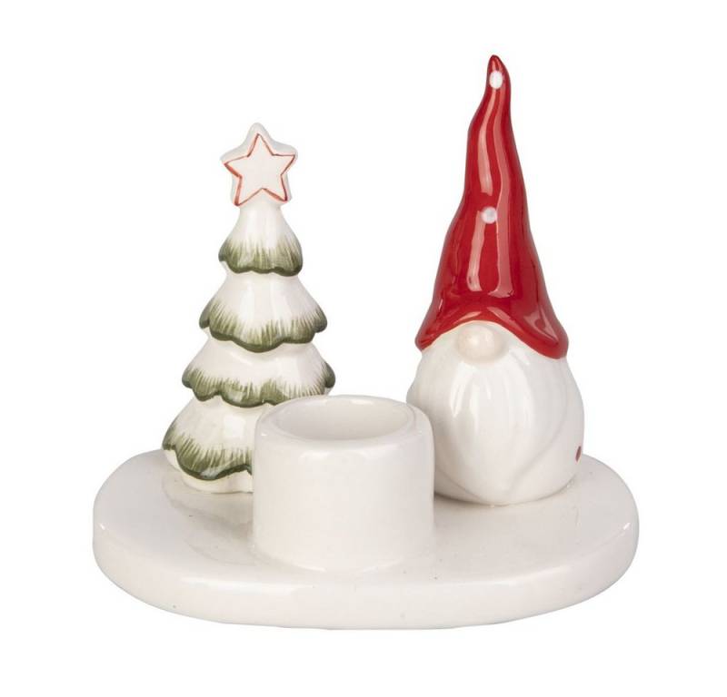 MICA Teelichthalter Kerzenhalter mit Wichtel und Baum - ca. 11 x 8 cm von MICA