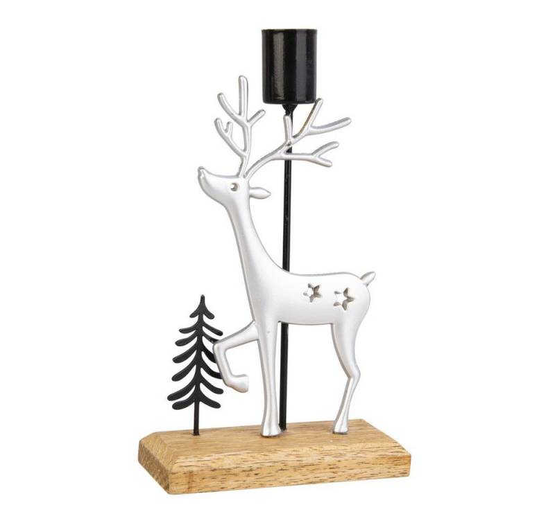 MICA Teelichthalter Kerzenständer - Hirsch und Baum - schwarz/silber - ca. 11 x 4,5 x 18 c von MICA