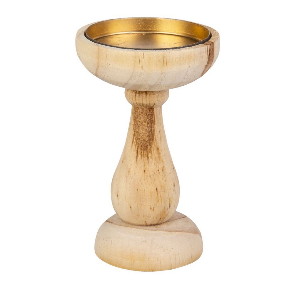 MICA Teelichthalter Kerzenständer Säule - für Stumpenkerzen - braun/gold - ca. 8 x 13 cm von MICA