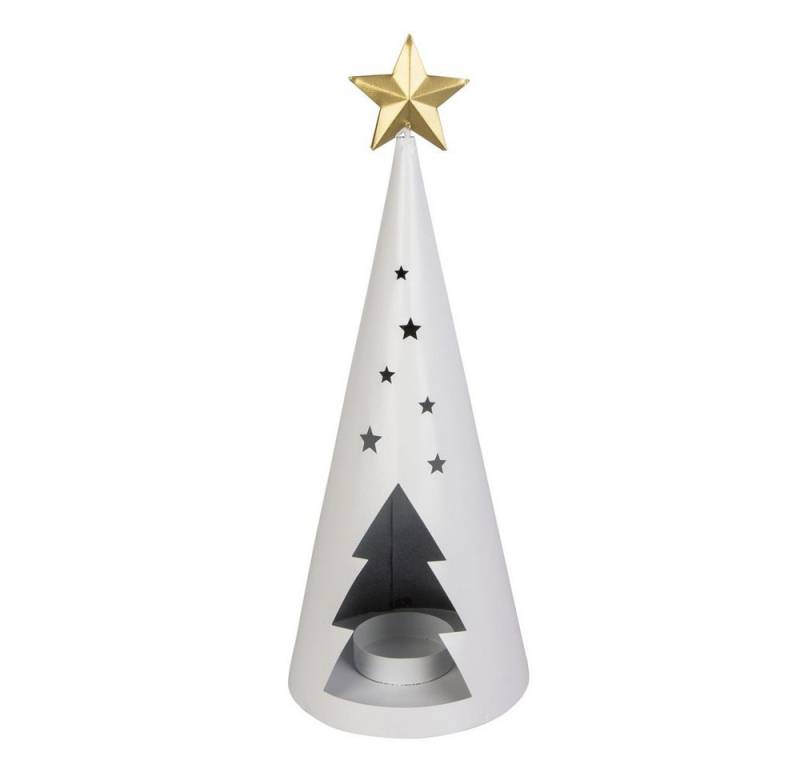 MICA Teelichthalter Teelichthalter - Weihnachtsbaum - weiß/gold - ca. 12 x 32,5 cm von MICA