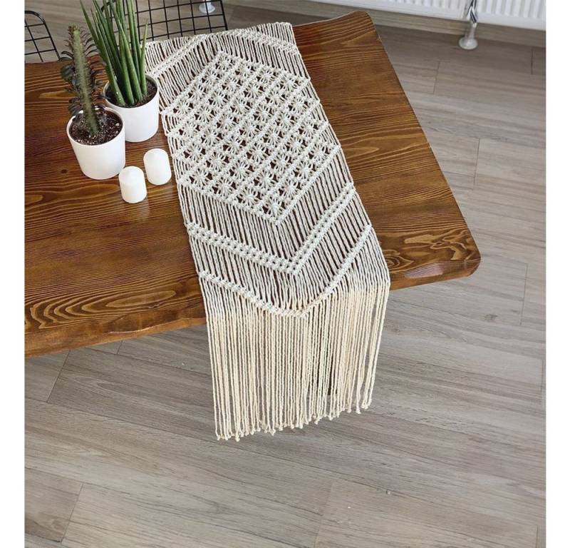 MICA Tischläufer Tischläufer Makramee creme - ca. 180 x 35 cm von MICA
