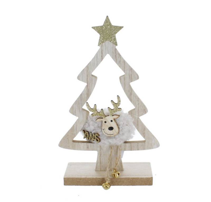 MICA Weihnachtsfigur Baumsilhouette mit Rentier - aus Holz und Textil - ca. 13,5 x 5 x 22,5 von MICA