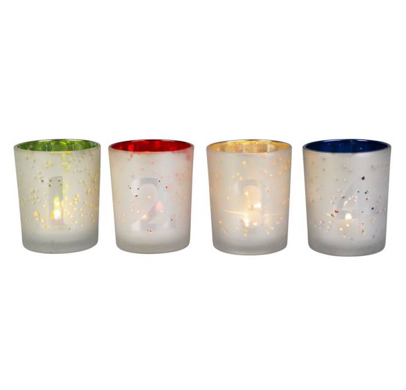 MICA Windlicht 4er Set Teelichthalter mit Zahlen 1-4 - ca. 7,5 x 9 cm (4 St) von MICA