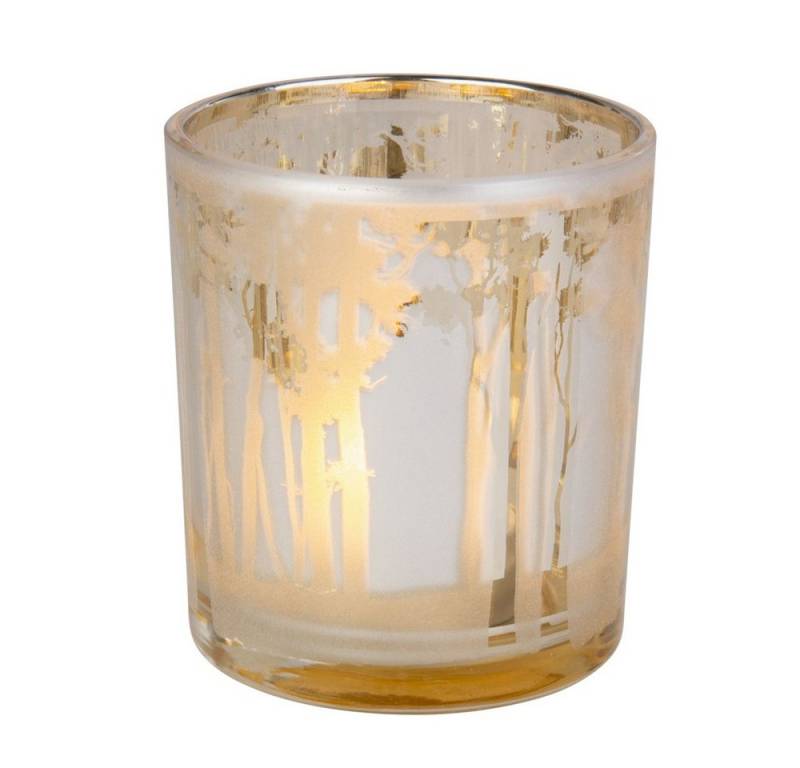 MICA Windlicht Teelichtglas - Wald - gold - ca. 7 x 8 cm von MICA