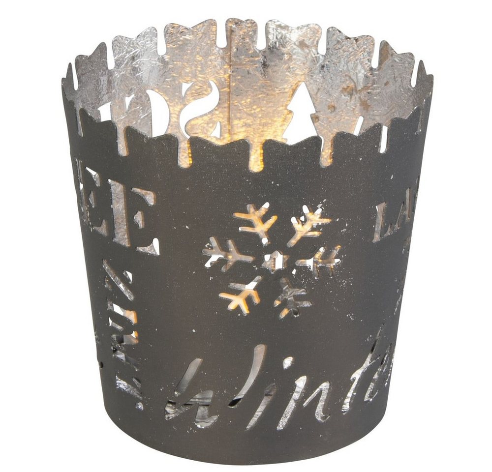 MICA Windlicht Teelichtglas Winter grau/weiß - ca. 10 x 11 cm MICA Windlicht Teelichtglas Winter grau/weiß - ca. 10 x 11 cm von MICA