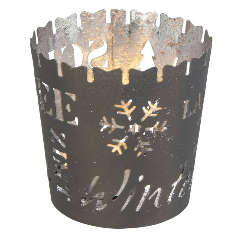 MICA Windlicht Teelichtglas Winter grau/weiß - ca. 10 x 11 cm von MICA