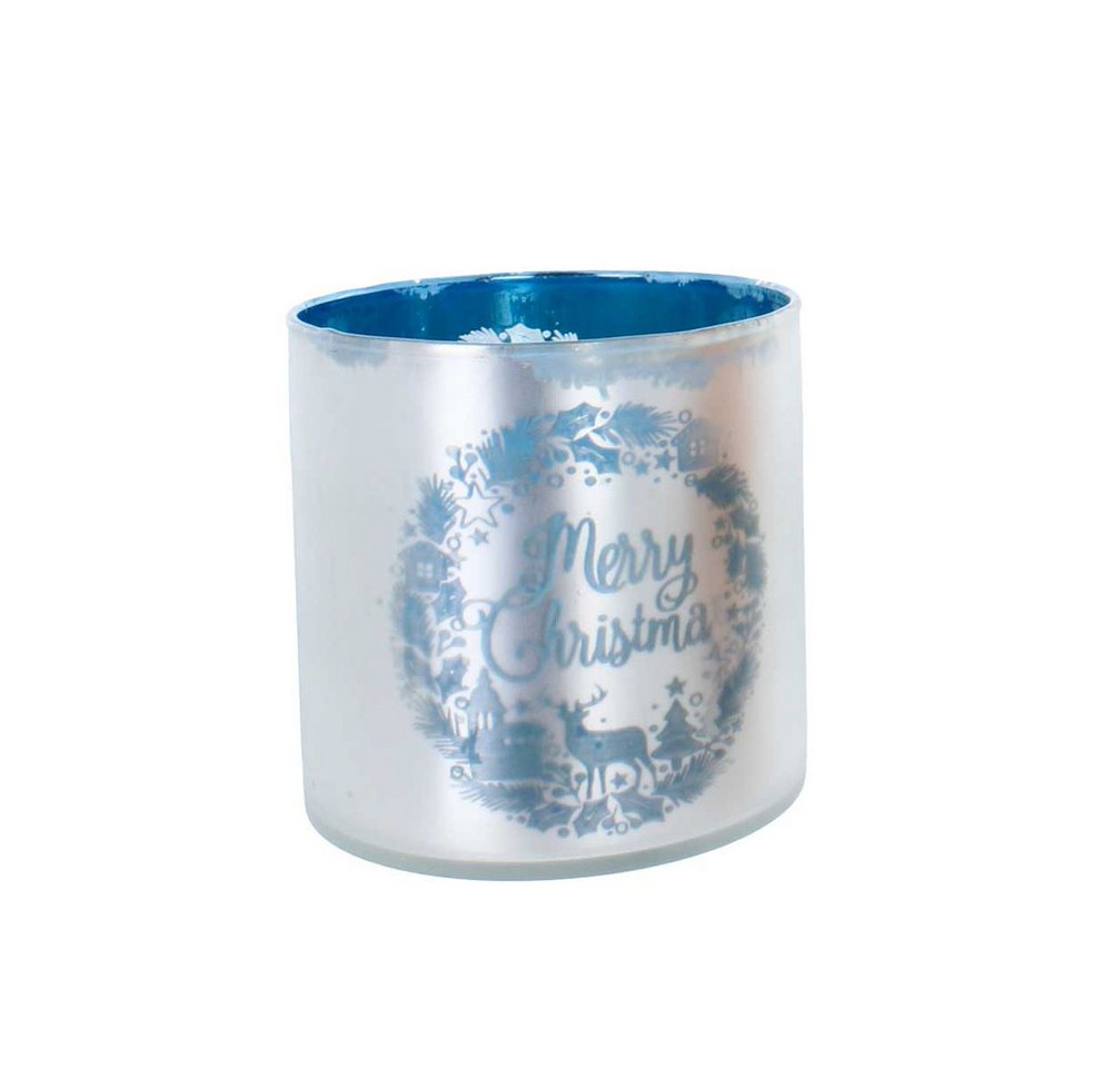 MICA Windlicht Windlicht - Frohe Weihnachten - silber/blau - ca. 10 x 10 cm MICA Windlicht Windlicht - Frohe Weihnachten - silber/blau - ca. 10 x 10 cm von MICA