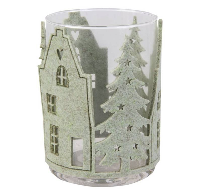 MICA Windlicht Windlicht - Häuser - klar/grün - ca. 9,5 x 13 cm von MICA