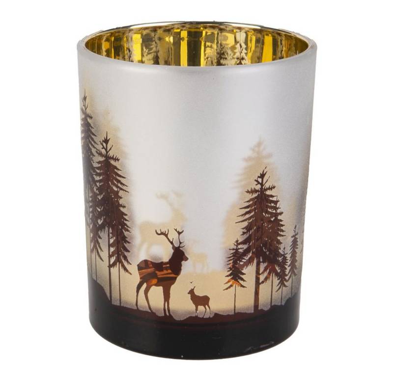 MICA Windlicht Windlicht - Hirsch im Wald - weiß/braun - ca. 10 x 12,5 cm von MICA