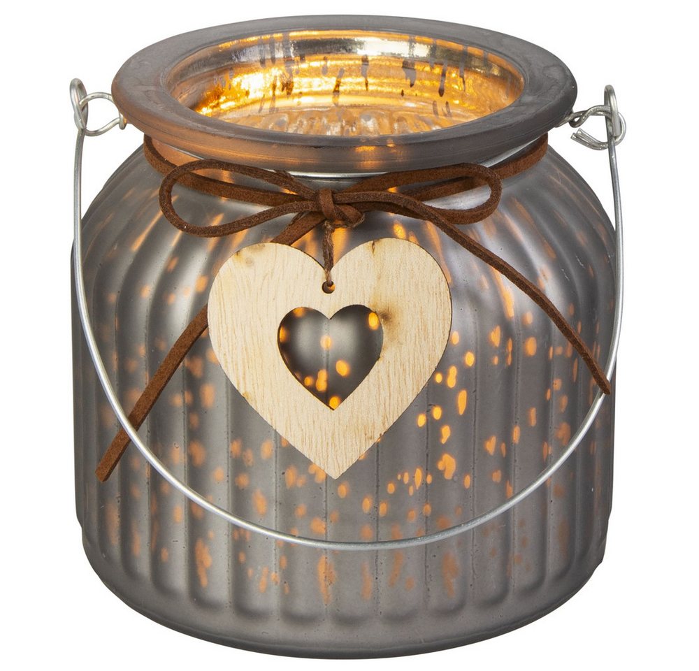 MICA Windlicht Windlicht-Laterne - mit Herzanhänger - grau - ca. 10 x 10 x 11 cm MICA Windlicht Windlicht-Laterne - mit Herzanhänger - grau - ca. 10 x 10 x 11 cm von MICA