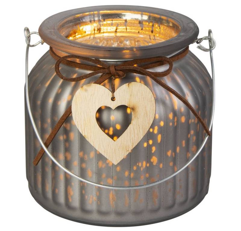 MICA Windlicht Windlicht-Laterne - mit Herzanhänger - grau - ca. 10 x 10 x 11 cm MICA Windlicht Windlicht-Laterne - mit Herzanhänger - grau - ca. 10 x 10 x 11 cm von MICA