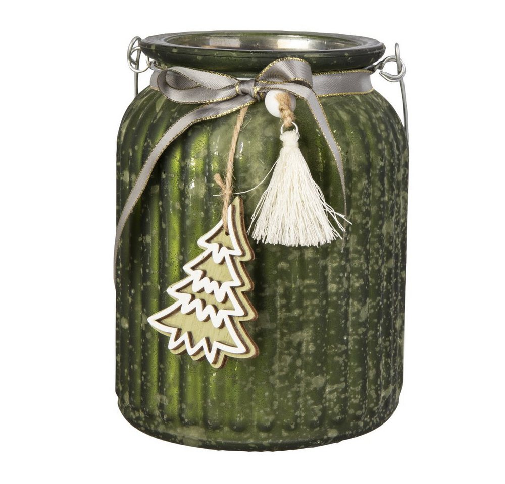 MICA Windlicht Windlicht mit Baum und Quaste - grün - ca. 11 x 14 cm MICA Windlicht Windlicht mit Baum und Quaste - grün - ca. 11 x 14 cm von MICA