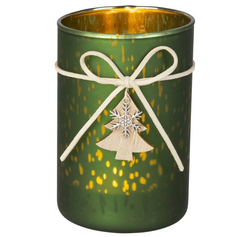 MICA Windlicht Windlicht mit Schleife - grün - ca. 8 x 12 cm von MICA