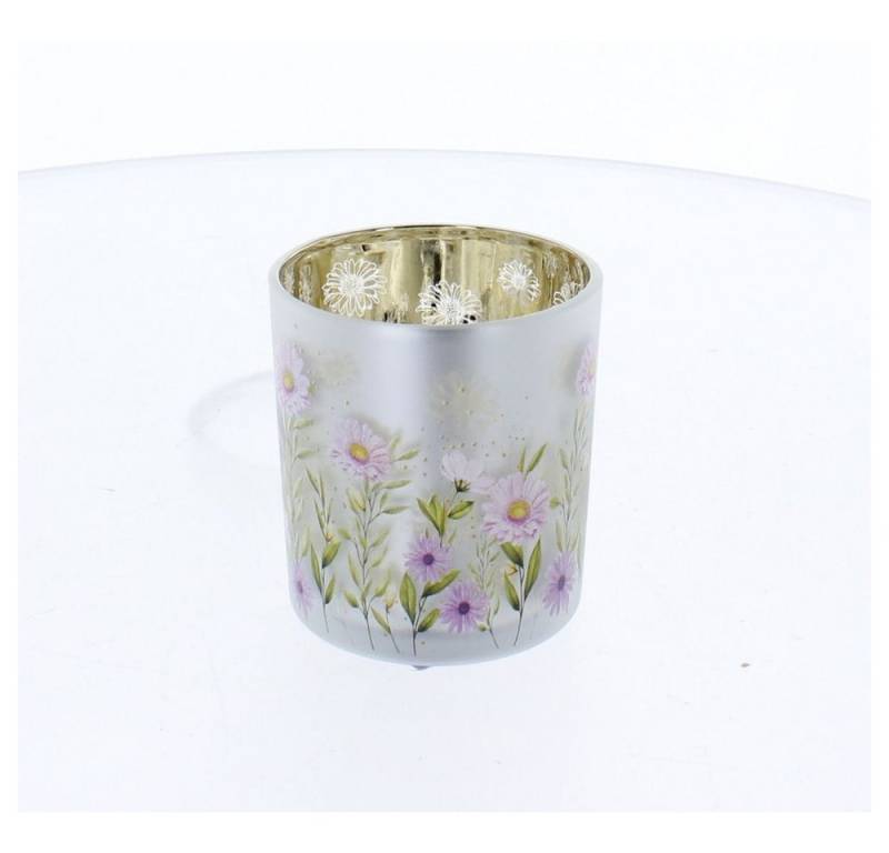 Trockenblume Teelichthalter Blumen gold/lila- ca. 7 x 8 cm, MICA von MICA