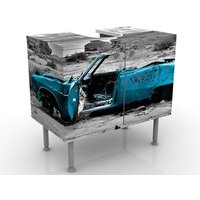 Waschbeckenunterschrank - Türkiser Cadillac - Vintage Badschrank Blau Grau Größe: 55cm x 60cm von MICASIA