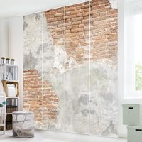 Micasia - Schiebegardinen Set - Shabby Backstein Wand - 4 Flächenvorhänge Größe HxB: 250 x 240cm (4 Flächenvorhänge á 250 x 60cm) Aufhängungssystem: von MICASIA