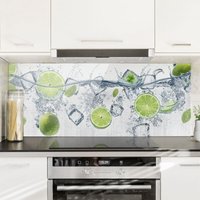 Spritzschutz Glas - Erfrischende Limette - Panorama Quer Größe HxB: 40cm x 100cm von MICASIA