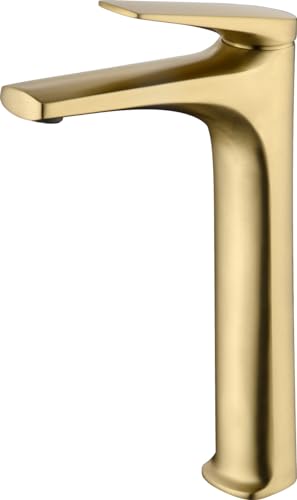 MICE Einhebelmischer mit hohem Auslauf aus Messing - Einhebelmischer für Waschbecken - Hoher Waschtischarmatur (Gold gebürstet) von MICE COLLECTION