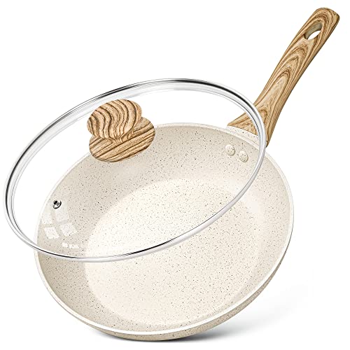 MICHELANGELO 25,4 cm Antihaft-Pfanne mit Deckel, Antihaft-Pfanne mit ungiftiger Beschichtung, Granitpfanne mit Verbrühungsschutz, Induktionsgeeignet von MICHELANGELO