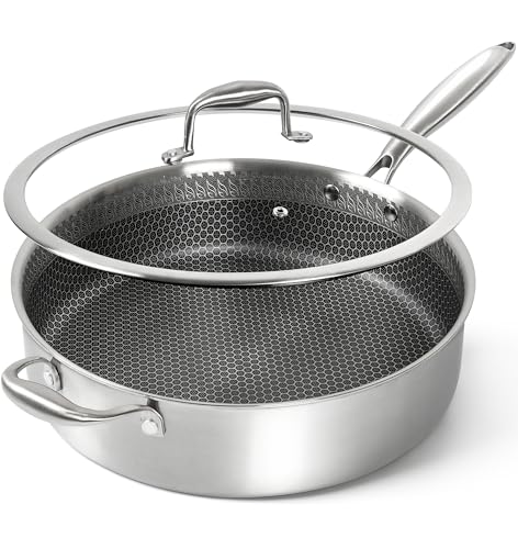 MICHELANGELO 3-lagige Edelstahl-Sautépfanne mit Deckel, 32,5 cm, große Sautépfanne mit Antihaftwaben innen, induktionsgeeignet und ofenfest von MICHELANGELO