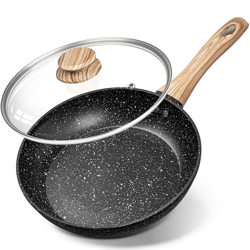 MICHELANGELO Antihaft Pfanne mit Deckel 26 cm, Bratpfanne 26 cm, Granit Beschichtung, Induktion Kompatibel, Omelette-Pfanne, Gesunde Stein Kochgeschirr, PFOA Frei von MICHELANGELO
