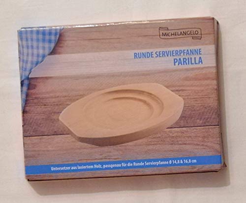 Michelangelo Untersetzer aus lasiertem Holz, passgenau für die Runde Servierpfanne Parilla Durchmesser 14,8 und 16,8 cm von MICHELANGELO