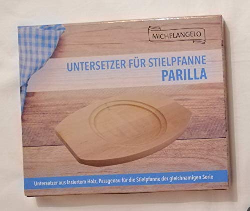 Michelangelo Untersetzer aus lasiertem Holz, passgenau für die Runde Stielpfanne Parilla Durchmesser 17 und 20 cm Durchmesser von MICHELANGELO