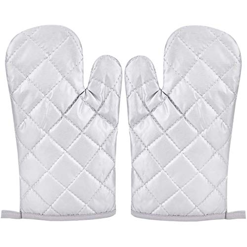 Ofenhandschuh Topfhandschuhe 2er Set Backhandschuhe Hitzebeständige Handschuhe bis zu 300℃ Anti-Rutsch Grillhandschuhe Geeignet für Kochen, Backen, Grillen(Silber) von MICHETT