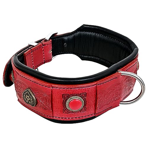 MICHUR Augustus Hundehalsband Leder, Lederhalsband Hund, Halsband, Rot mit silbernen Akzenten und schönem Stanzmuster, Leder, in verschiedenen Größen erhältlich von MICHUR OUR WORLD OF PETS FINEST