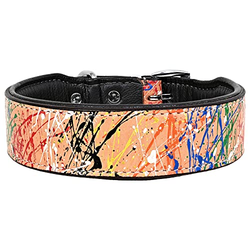 MICHUR Graphiti Braun Bunt gesprenkelt, Hundehalsband Leder, Lederhalsband Hund, Halsband, Leder, da Handgemacht, jedes Halsband EIN Unikat in verschiedenen Größen erhältlich und passender Hundeleine von MICHUR OUR WORLD OF PETS FINEST