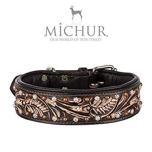 MICHUR Joris Hundehalsband Leder, Lederhalsband Hund, Halsband, Leder, Schwarz Braun mit Rundnieten und Steinchen,in verschiedenen Größen erhältlich von MICHUR OUR WORLD OF PETS FINEST