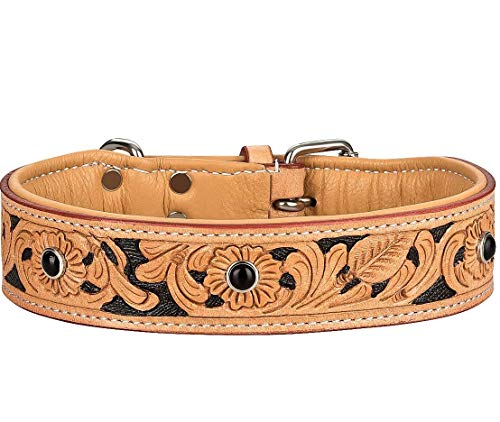 MICHUR Jose Hundehalsband Leder, Lederhalsband Hund, Halsband, Beige, Leder, mit gefärbten Bereichen in Schwarz und Schwarzen Steinen, in verschiedenen Größen erhältlich von MICHUR OUR WORLD OF PETS FINEST