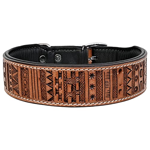 MICHUR Timor Braun Schwarz gelasert Hundehalsband Leder, Lederhalsband Hund, Halsband, Leder, mit Laser Veredelung in verschiedenen Größen erhältlich und passender Hundeleine von MICHUR OUR WORLD OF PETS FINEST