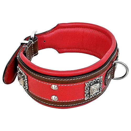 MICHUR Vespasian Hundehalsband Leder, Lederhalsband Hund, Halsband, Rot Braun mit schönem Stanzmuster, Leder, in verschiedenen Größen erhältlich von MICHUR OUR WORLD OF PETS FINEST