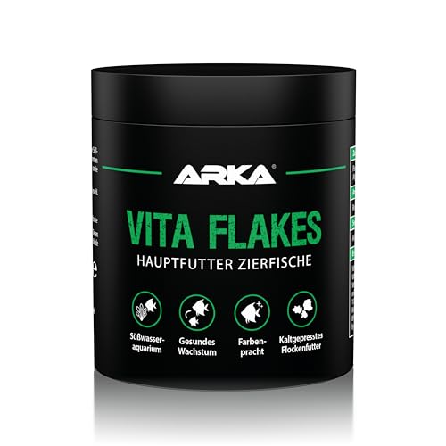 Flockenfutter für Zierfische – ARKA Vita Flakes 250 ml – hochwertiges, kaltgepresstes Alleinfutter für Süßwasseraquarien – unterstützt Farbenpracht, Vitalität & Wachstum – ohne Spirulina von ARKA