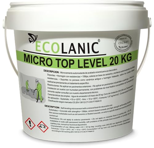 MICROLANIC - Dekorativer selbstnivellierender MIKROZEMENT | Einkomponentiges Pulver mit extremer Oberflächenhärte | MICRO-TOP Ebene 1 | Für drinnen und draußen geeignet | 20kg von MICROLANIC