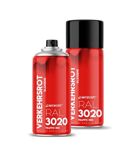 MICROTEC® Sprühlack | 400ml | hochwertiges Acryllackspray | matt oder glänzend | Sprühfarbe für Metall, Holz, Kunststoff u.v.m. (Rot glänzend - RAL 3020) von MICROTEC