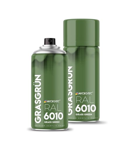 MICROTEC® Sprühlack | 400ml | hochwertiges Acryllackspray | matt oder glänzend | Sprühfarben für Metall, Holz, Kunststoff u.v.m. | große Farbauswahl (Grasgrün matt - RAL 6010) von MICROTEC