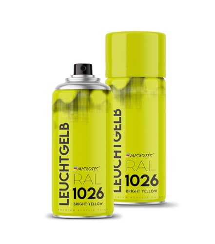 MICROTEC® Sprühlack | 400ml | hochwertiges Acryllackspray | matt oder glänzend | Sprühfarben für Metall, Holz, Kunststoff u.v.m. | große Farbauswahl (Leuchtgelb (Neongelb) - RAL 1026) von MICROTEC