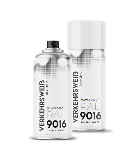 MICROTEC® Sprühlack | 400ml | hochwertiges Acryllackspray | matt oder glänzend | Sprühfarben für Metall, Holz, Kunststoff u.v.m. | große Farbauswahl (Verkehrsweiß glänzend - RAL 9016) von MICROTEC