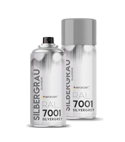 MICROTEC® Sprühlack | 400ml | hochwertiges Acryllackspray | matt oder glänzend | Sprühfarben für Metall, Holz, Kunststoff u.v.m. | große Farbauswahl (Silbergrau glänzend - RAL 7001) von MICROTEC