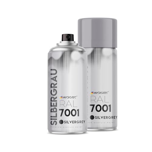 MICROTEC® Sprühlack | 400ml | hochwertiges Acryllackspray | matt oder glänzend | Sprühfarbe für Metall, Holz, Kunststoff u.v.m. (Silbergrau matt - RAL 7001) von MICROTEC