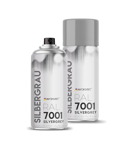 MICROTEC® Sprühlack | 400ml | hochwertiges Acryllackspray | matt oder glänzend | Sprühfarben für Metall, Holz, Kunststoff u.v.m. | große Farbauswahl (Silbergrau matt - RAL 7001) von MICROTEC