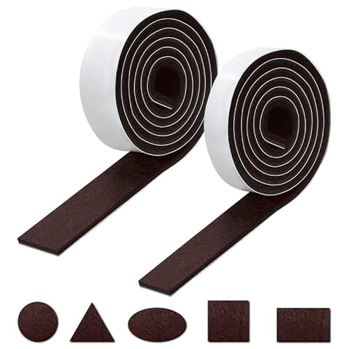Filzgleiter Selbstklebend, 2 Rollen Filz selbstklebend(150cm*3cm+150cm*2cm), Selbstklebende Filzgleiter für Stuhlbein, Schaukelstuh, Bodenschutz.(Braun) von MICTER