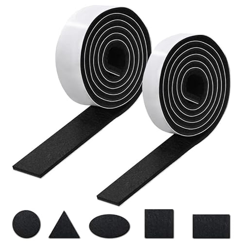 Filzgleiter Selbstklebend, 2 Rollen Filz selbstklebend(150cm*3cm+150cm*2cm), Selbstklebende Filzgleiter für Stuhlbein, Schaukelstuh, Bodenschutz.(Schwarz) von MICTER