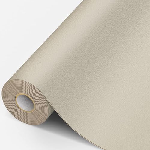 Leder Patch Selbstklebend, 15 x 200cm Kunstleder Selbstklebend, Leder Reparatur Kit für Möbel, Sofa, Autositze, Taschen, Leder Reparatur und Renovierung(Beige weiß) von MICTER