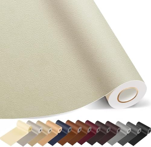 MICTER Leder Patch Selbstklebend, 15 x 300cm Kunstleder, Reparatur Kit für Möbel, Sofa, Autositze, Taschen, Renovierung (Beige Weiß) von MICTER