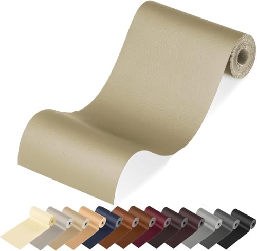 MICTER Leder Patch Selbstklebend, 40 x 300cm Kunstleder Selbstklebend, Leder Reparatur Kit für Möbel, Sofa, Autositze, Taschen, Leder Reparatur und Renovierung (Beige weiß) von MICTER