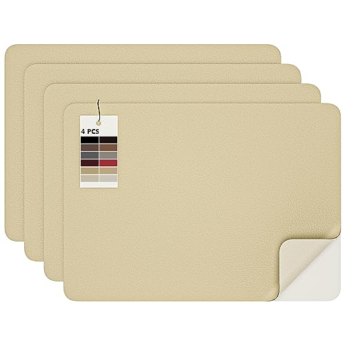 MICTER Leder Patch Selbstklebend, 4 Stück Selbstklebendes Kunstleder 20x28cm, Leder Selbstklebend für Möbel, Sofa, Autositze, Taschen, Leder Reparatur und Renovierung (Beige Gelb) von MICTER